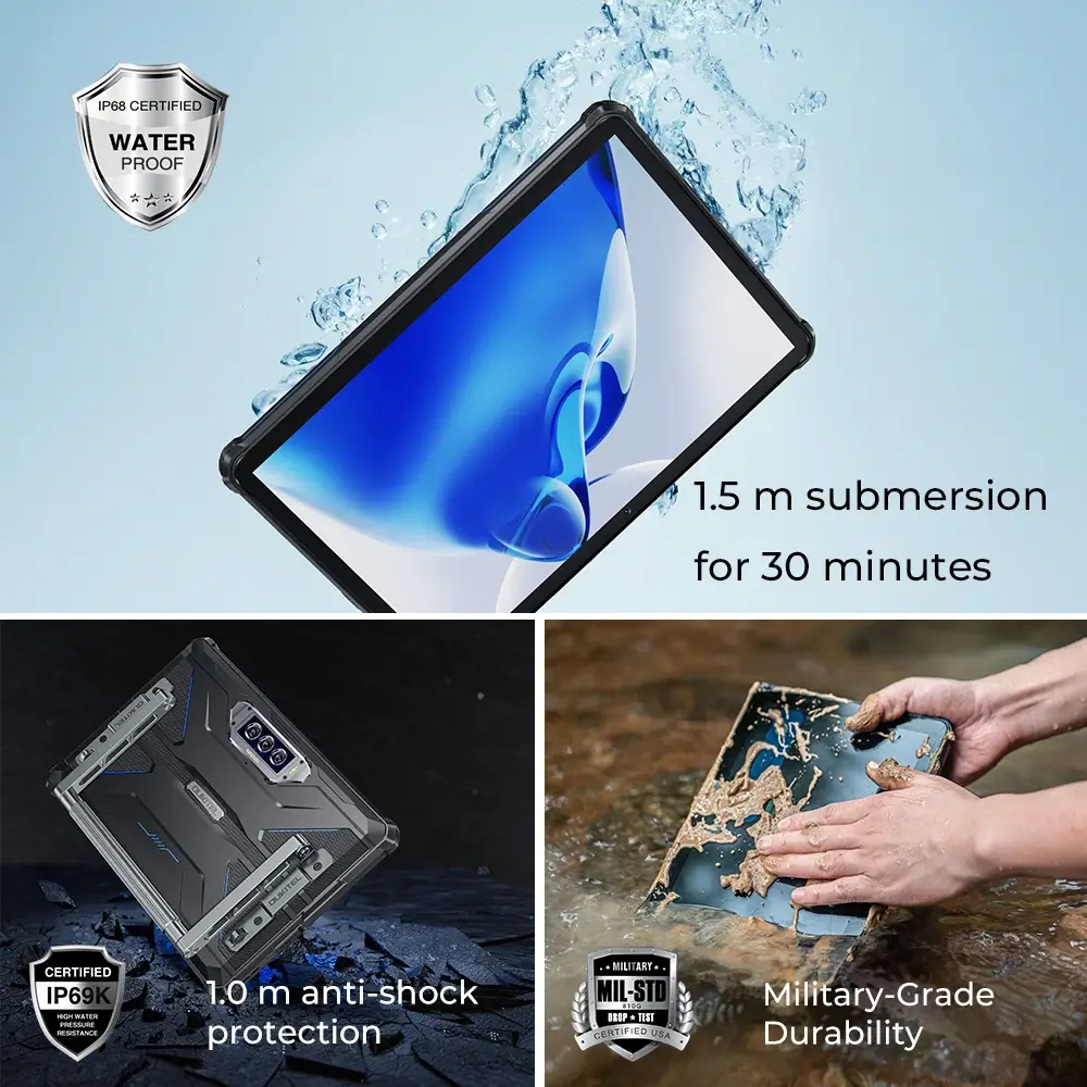 Oukitel RT7 5G 10-Zoll 32000mAh Akku IP68 IP69K Android 15 Rugged-Tablet (12+514 GB) - Image 6