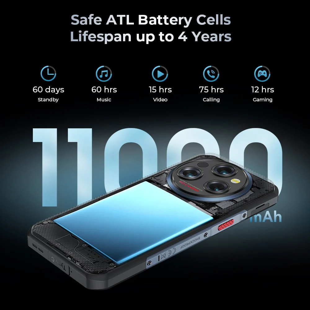 Oukitel WP35 5G Robustes Telefon 11000mAh Akku 15mm Gehäuse Android 14 (24GB+256GB) - Image 3